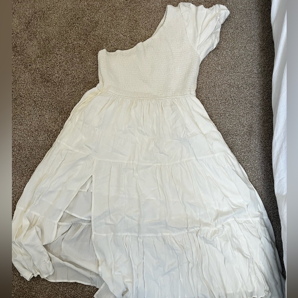 White Smocked Bodice Tiered Maxi Dress